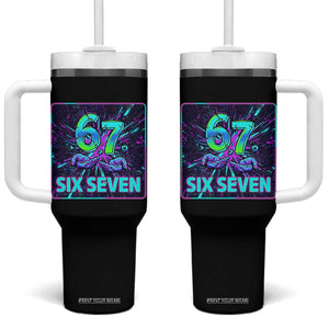 Funny Six Seven Meme Tumbler With Handle Cyberpunk Neon Style TS12 One Size: 40 oz Black Print Your Wear