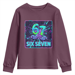 Funny Six Seven Meme Youth Sweatshirt Cyberpunk Neon Style TS12 Maroon Print Your Wear