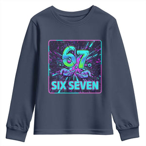 Funny Six Seven Meme Youth Sweatshirt Cyberpunk Neon Style TS12 Navy Print Your Wear