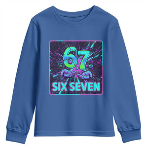 Funny Six Seven Meme Youth Sweatshirt Cyberpunk Neon Style TS12 Royal Blue Print Your Wear