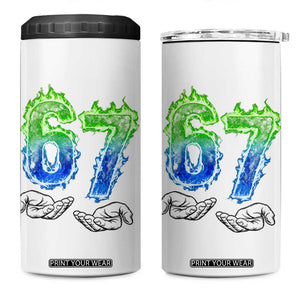 Green Fire Flame Six Seven 4 in 1 Can Cooler Tumbler Trendy Meme Gift TS12 One Size: 16 oz White Print Your Wear