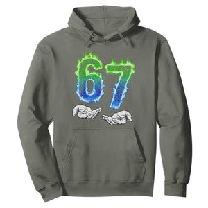 Green Fire Flame Six Seven Hoodie Trendy Meme Gift TS12 Military Green Print Your Wear