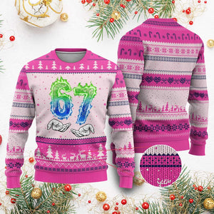 Green Fire Flame Six Seven Ugly Christmas Sweater Trendy Meme Gift TS12 Hot Pink Print Your Wear