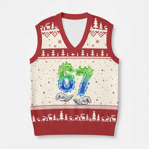 Green Fire Flame Six Seven V-Neck Knit Sweater Vest Trendy Meme Gift TS12 Beige Red Print Your Wear