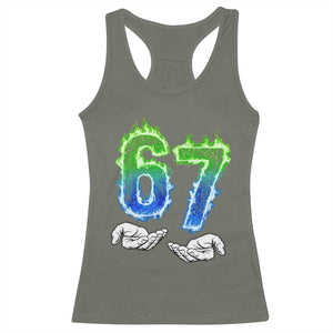 Green Fire Flame Six Seven Racerback Tank Top Trendy Meme Gift TS12 Military Green Print Your Wear