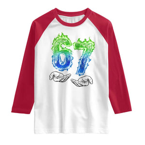 Green Fire Flame Six Seven Raglan Shirt Trendy Meme Gift TS12 White Red Print Your Wear