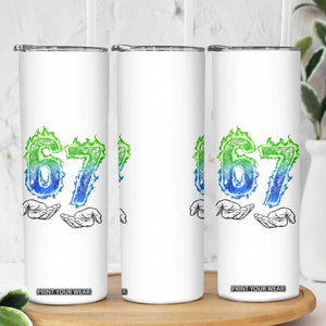 Green Fire Flame Six Seven Skinny Tumbler Trendy Meme Gift TS12 Print Your Wear