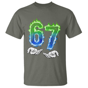 Green Fire Flame Six Seven T Shirt Trendy Meme Gift TS12 Military Green Print Your Wear