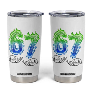 Green Fire Flame Six Seven Tumbler Cup Trendy Meme Gift TS12 White Print Your Wear