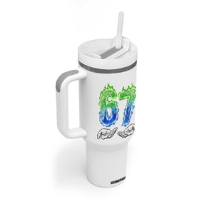Green Fire Flame Six Seven Tumbler With Handle Trendy Meme Gift TS12 Print Your Wear