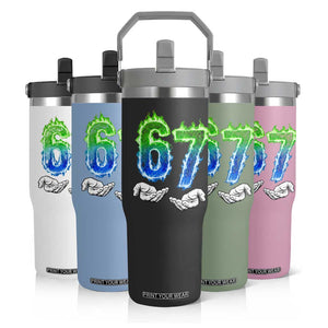 Green Fire Flame Six Seven Flip Straw Tumbler Trendy Meme Gift TS12 Print Your Wear