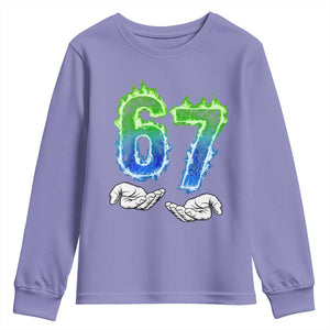 Green Fire Flame Six Seven Youth Sweatshirt Trendy Meme Gift TS12 Violet Print Your Wear
