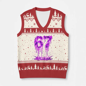 Drip Fire Flame Six Seven V-Neck Knit Sweater Vest Trendy Meme Gift TS12 Beige Red Print Your Wear