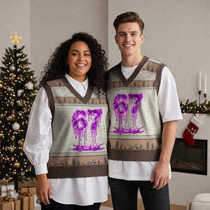 Drip Fire Flame Six Seven V-Neck Knit Sweater Vest Trendy Meme Gift TS12 Mocha Mousse Print Your Wear
