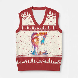 Burning Six Seven V-Neck Knit Sweater Vest Drip Fire Flame Meme TS12 Beige Red Print Your Wear
