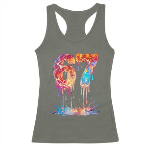 Burning Six Seven Racerback Tank Top Drip Fire Flame Meme TS12 Military Green Print Your Wear