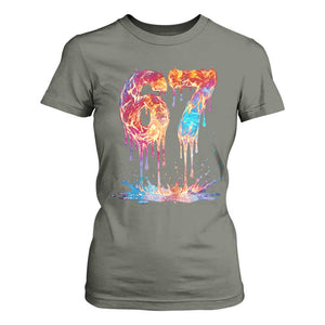 Burning Six Seven T Shirt For Women Drip Fire Flame Meme TS12 Military Green Print Your Wear