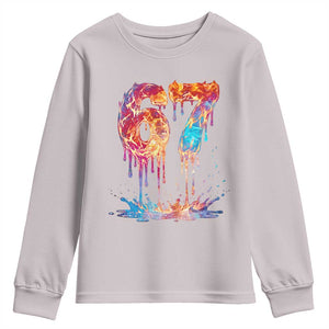 Burning Six Seven Youth Sweatshirt Drip Fire Flame Meme TS12 Ice Gray Print Your Wear