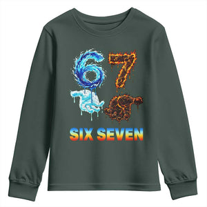 Water Fire Element Six Seven Youth Sweatshirt Trendy Meme Gift TS12 Dark Forest Green Print Your Wear