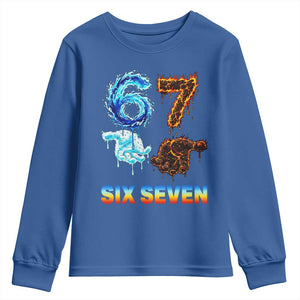 Water Fire Element Six Seven Youth Sweatshirt Trendy Meme Gift TS12 Royal Blue Print Your Wear