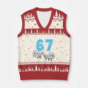 Ocean Water Wave Effect Printed V-Neck Knit Sweater Vest Six Seven Meme TS12 Beige Red Print Your Wear