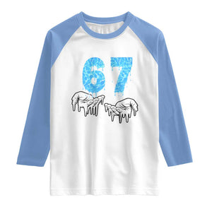 Ocean Water Wave Effect Printed Raglan Shirt Six Seven Meme TS12 White Carolina Blue Print Your Wear
