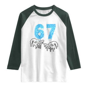 Ocean Water Wave Effect Printed Raglan Shirt Six Seven Meme TS12 White Dark Forest Green Print Your Wear