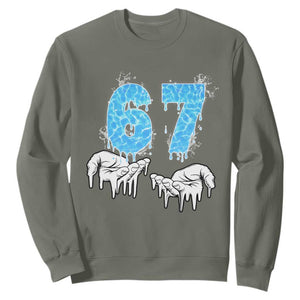 Ocean Water Wave Effect Printed Sweatshirt Six Seven Meme TS12 Military Green Print Your Wear