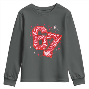 Glitch Swirl Effect Printed Six Seven Meme Youth Sweatshirt Valentines Day Gift TS12 Dark Heather Print Your Wear