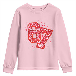 Glitch Swirl Effect Printed Six Seven Meme Youth Sweatshirt Valentines Day Gift TS12 Light Pink Print Your Wear