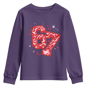 Glitch Swirl Effect Printed Six Seven Meme Youth Sweatshirt Valentines Day Gift TS12 Purple Print Your Wear