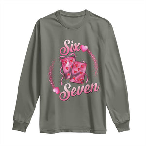 Playing Cards 67 Of Hearts Long Sleeve Shirt Six Seven Valentine Meme TS12 Military Green Print Your Wear