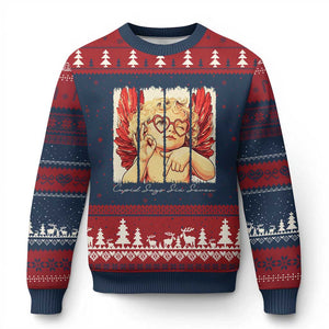 Retro Cupid Says Six Seven Ugly Christmas Sweater 67 Valentines Day TS12 Navy Red Print Your Wear