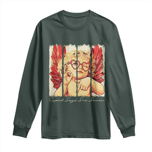 Retro Cupid Says Six Seven Long Sleeve Shirt 67 Valentines Day TS12 Dark Forest Green Print Your Wear