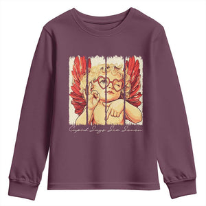 Retro Cupid Says Six Seven Youth Sweatshirt 67 Valentines Day TS12 Maroon Print Your Wear