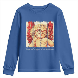 Retro Cupid Says Six Seven Youth Sweatshirt 67 Valentines Day TS12 Royal Blue Print Your Wear