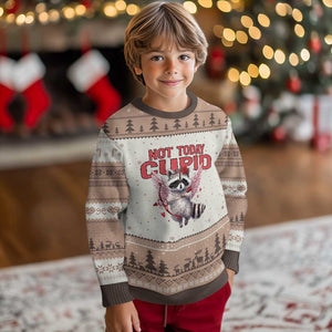 Funny Raccoon Cupid Anti Valentine Ugly Christmas Sweater Not Today Cupid TS12 Mocha Mousse Print Your Wear