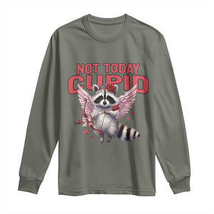 Funny Raccoon Cupid Anti Valentine Long Sleeve Shirt Not Today Cupid TS12 Military Green Print Your Wear