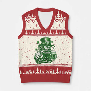 Lets Get Lucked Up V-Neck Knit Sweater Vest St Patricks Day Party Humor TS12 Beige Red Print Your Wear