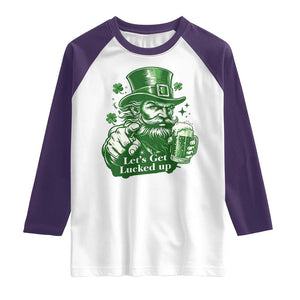 Lets Get Lucked Up Raglan Shirt St Patricks Day Party Humor TS12 White Purple Print Your Wear