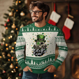 Lets Get Lucked Up Ugly Christmas Sweater Lucky Skeleton St Patricks Day TS12 Beige Green Print Your Wear