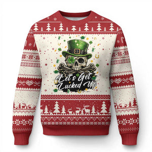 Lets Get Lucked Up Ugly Christmas Sweater Lucky Skeleton St Patricks Day TS12 Beige Red Print Your Wear