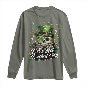 Lets Get Lucked Up Long Sleeve Shirt Lucky Skeleton St Patricks Day TS12 Military Green Print Your Wear