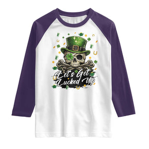 Lets Get Lucked Up Raglan Shirt Lucky Skeleton St Patricks Day TS12 White Purple Print Your Wear