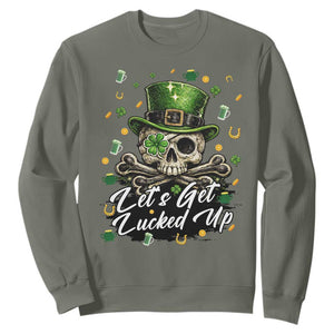 Lets Get Lucked Up Sweatshirt Lucky Skeleton St Patricks Day TS12 Military Green Print Your Wear