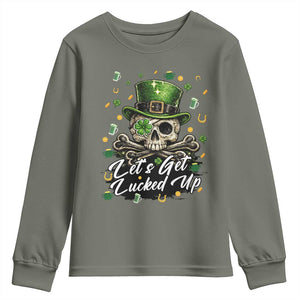Lets Get Lucked Up Youth Sweatshirt Lucky Skeleton St Patricks Day TS12 Military Green Print Your Wear