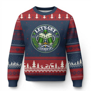 Lets Get Lucked Up Ugly Christmas Sweater Funny Saint Patricks Day Lucky Drinking TS12 Navy Red Print Your Wear