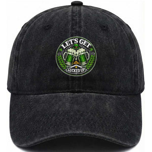 Lets Get Lucked Up Washed Cotton Baseball Cap Funny Saint Patricks Day Lucky Drinking TS12 Print Your Wear