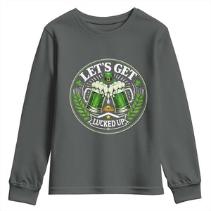 Lets Get Lucked Up Youth Sweatshirt Funny Saint Patricks Day Lucky Drinking TS12 Dark Heather Print Your Wear