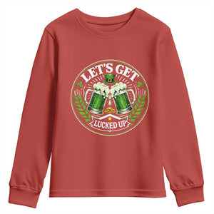 Lets Get Lucked Up Youth Sweatshirt Funny Saint Patricks Day Lucky Drinking TS12 Red Print Your Wear